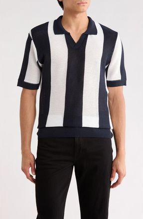 Tom Baine Johnny Collar Short Sleeve Knit Sweater in Navy at Nordstrom Rack, Size Xx-Large