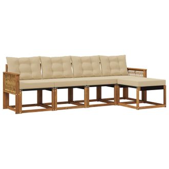 vidaXL Conjunto De Sof&aacute;s De Exterior Con Coj&iacute;n 5 Pcs Natural Y Beige Vidaxl