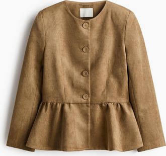 H&M Kragenlose Jeansjacke - Beige