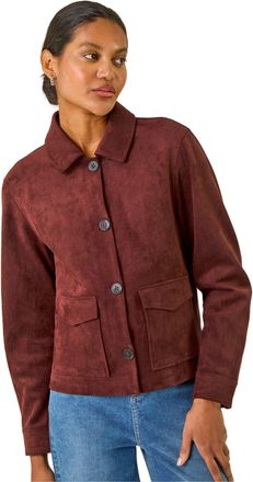 Roman Womens Suedette Button Jacket - Burgundy - Size 12 UK