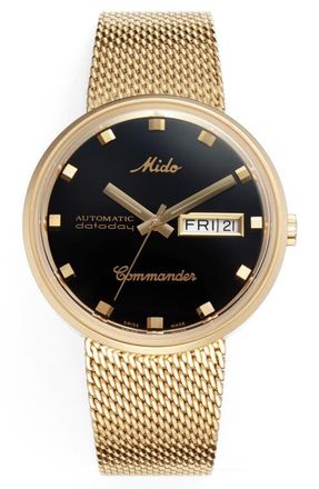 Mido Commander Automatic Mesh Strap Watch, 37mm in Gold/Black/Gold at Nordstrom