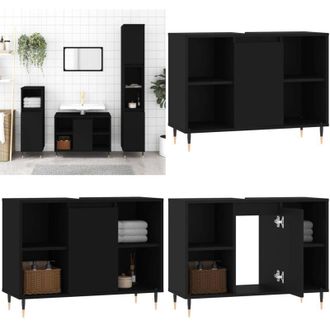 vidaXL Mobile da Bagno Nero 80x33x60 cm in Legno Multistrato - Mobile in legno - Mobile da bagno nero