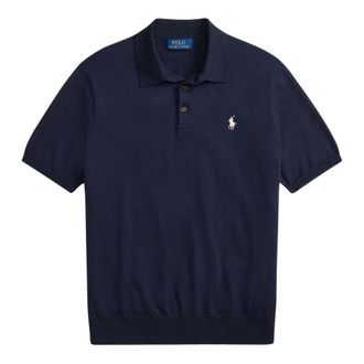 Ralph Lauren Polo Shirts, male, Blue, Size: M Short Sleeve Cotton Polo
