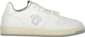 Versace Leren Sneakers met Logo Detail - Heren - Sneakers - Wit - 41 EU - Leer - Schoenen
