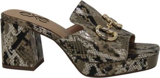 Ex&eacute; Womens Lina Chunk Heel Sandal In Beige Snake Combo