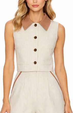 Matthew Bruch Cropped Collared Vest In Oatmeal