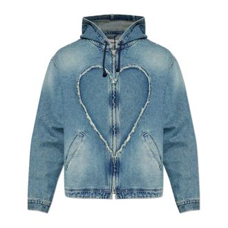 Carne Bollente Denim Jackets, unisex, Blue, Size: XL Heart Hooded Denim Jacket
