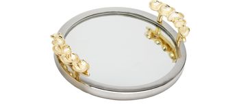 Classic Touch Mirror Tray Silver Border Gold Leaf Design on Handle 16D