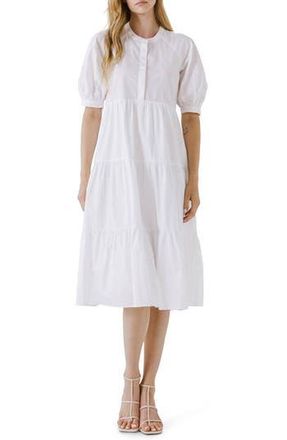 English Factory Puff Sleeve Dress in White at Nordstrom Rack, Size Medium