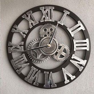 OEM Reloj De Pared Cl&aacute;sico Retro De Madera Grande Y Silencioso En 3d Con Engranajes, N&uacute;meros Romanos, Decoraci&oacute;n Industrial Steampunk Europea Para Sala De