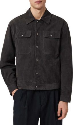 AllSaints Shelton Goatskin Suede Jacket in Washed Black at Nordstrom, Size Xx-Large