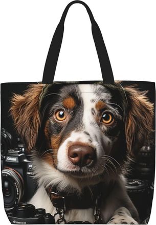 Generic Dog Holding Camera Shoulder Bag Durable Tote Bag Lightweight Shopping Bags For Work Casual College