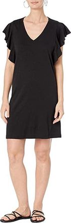 Lilla P Flutter Sleeve V-Neck Dress Womens Dress Black : XL, Cotton/Modal