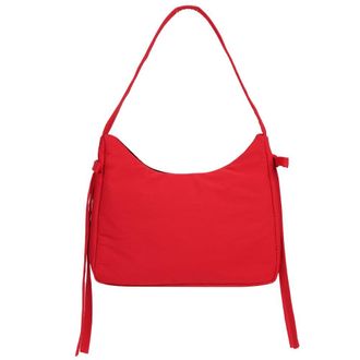 Generic Women Casual Tote Handbag with Bows Fashion Crescent Bag Y2K Nylon Shoulder Purse Solid Color Girls Outdoor Daily Bag