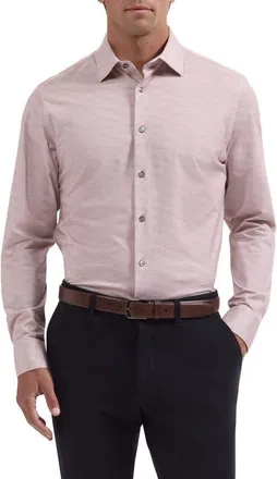 Bugatchi James OoohCotton Herringbone Print Button-Up Shirt in Dusty Pink at Nordstrom, Size Xxx-Large