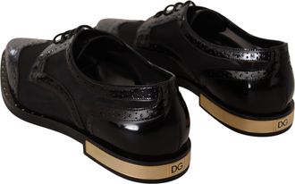 Dolce & Gabbana Womens Black Leather Broques Sheer Wingtip Shoes
