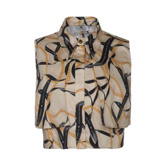 Elisabetta Franchi Sleeveless Tops, female, Multicolor, Size: XS Chain and Ribbon Print Shirt