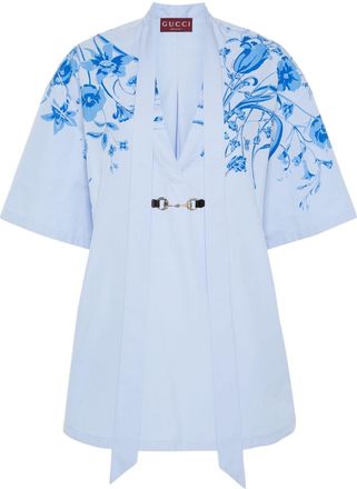 Gucci Horsebit-detail poplin dress - women - Cotton - 42 - Blue