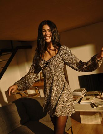 Nobody's Child Black Ditsy Floral Lillie Mini Dress