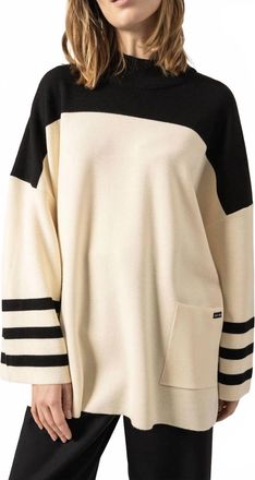 Saint James Givre Mock-Neck Wool Tunic Sweater In Ecume/noir