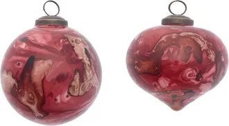 Melrose International Marble Painted Glass Ornament (Set of 6) - Red