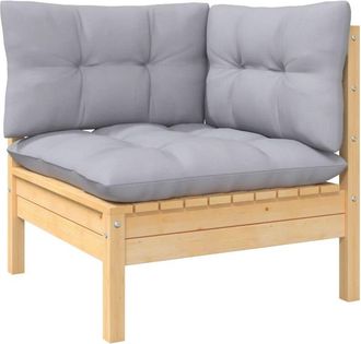 vidaXL Juego Muebles De Jard&iacute;n 3 Pzas Cojines Gris Madera Pino Maciza Vidaxl