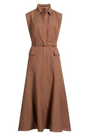 Kobi Halperin Tomi Linen Blend Maxi Shirtdress in Cacao at Nordstrom, Size Xx-Large