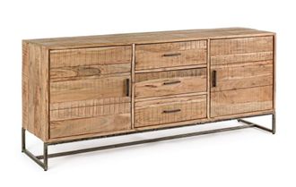 Konte Design Aparador de madera de acacia y base de acero antracita, 175x45x77 cm