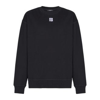 Balmain Sweatshirts, male, Black, Size: 2XL Cotton sweatshirt with PB embroidery