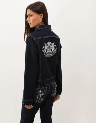 Juicy Couture giacca di jeans coordinata con logo crest dog in blu scuro