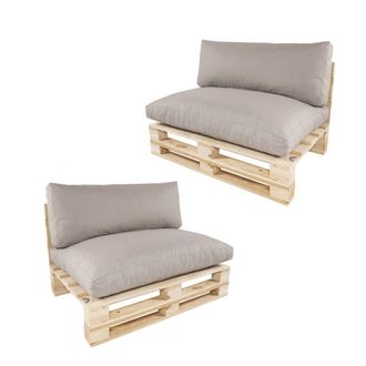 ED&Egrave;N JARD&Iacute; Pack 2 sof&aacute;s palet con cojines exterior de pino nuevo, olefin marr&oacute;n