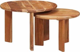 vidaXL Mesas De Caf&eacute; Nido 2 Pcs Marr&oacute;n Madera De Acacia S&oacute;lida Vidaxl