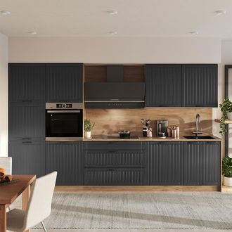 Vicco Mueble De Cocina Fame-line, Gris Oscuro/roble Dorado, 340 Cm, Et M&aacute;rmol, Vicco
