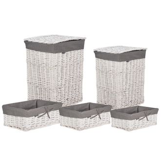 Beliani Beliani - Conjunto De 5 Cestas Para La Ropa Almacenaje De Ba&ntilde;o De Sauce Blanco Ella