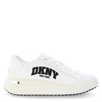 DKNY Womens Leon Varsity Lace Up Shoes in White Black - Black & Silver Leather - Size UK 6.5