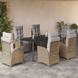 vidaXL Set Comedor De Jard&iacute;n 7 Pzas Con Cojines Rat&aacute;n Sint&eacute;tico Beige Vidaxl