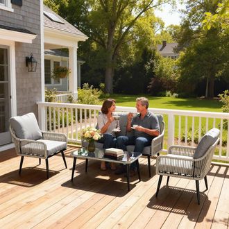 OUTSUNNY Garden Furniture Set, Tempered Glass with 3 Chairs in Light Grey