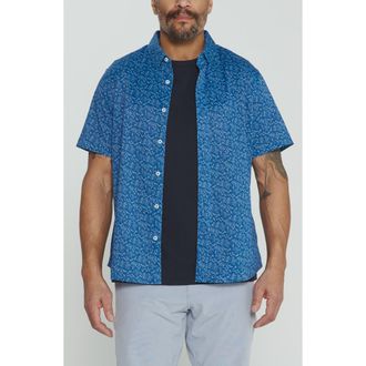 7 Diamonds Eden Floral Short Sleeve Button-Up Shirt in Island Blue at Nordstrom, Size Xx-Large