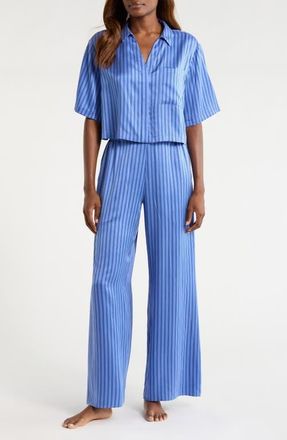 Lunya Washable High Waist Silk Pajamas in Coastal Stripe at Nordstrom, Size X-Small
