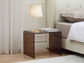 Vente-Unique Bedside Table - Curved Tempered Glass - Brown - SUZANA in Clear