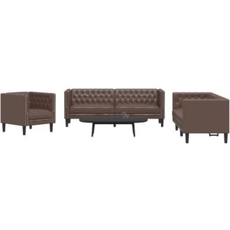 vidaXL Juego De Sof&aacute;s Chesterfield 3 Piezas Cuero Sint&eacute;tico Marr&oacute;n Vidaxl