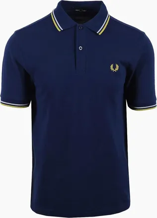 Fred Perry Mens FRED PERRY TWIN TIPPED POLO NAVY/DUSKY BLUE/CITRON - Size: 38
