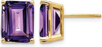 Diamond2Deal 14k Yellow Gold 10x8mm Emerald Cut Amethyst Earrings