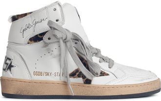 Golden Goose Sky-star White Leather Sneakers With Ankle Signature And Leo Pony Hair Inserts