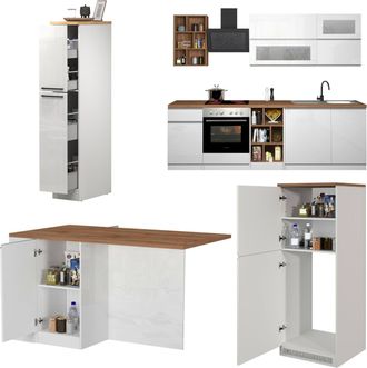 Dmora Dmora Completa Baptiste, Set Modulabile, Componibile Con Pi&ugrave; Elementi, 100% Made In Italy, Bianco Lucido E Rovere, Elettrodomestici Non Inclusi