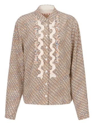 Marni ruffled printed shirt - Brown