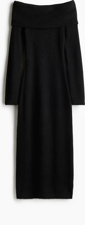 H&M Schulterfreies Feinstrickkleid - Schwarz