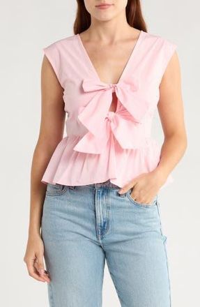 NSR Tie Front Poplin Peplum Top in Pink at Nordstrom Rack, Size X-Small