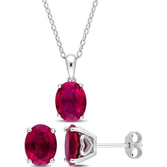 Delmar Oval Lab Grown Ruby Stud Earrings & Pendant Necklace Set in Red at Nordstrom Rack