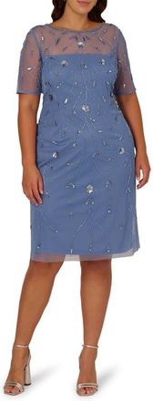 Adrianna Papell Beaded Mesh Sheath Dress in French Blue at Nordstrom, Size 20W